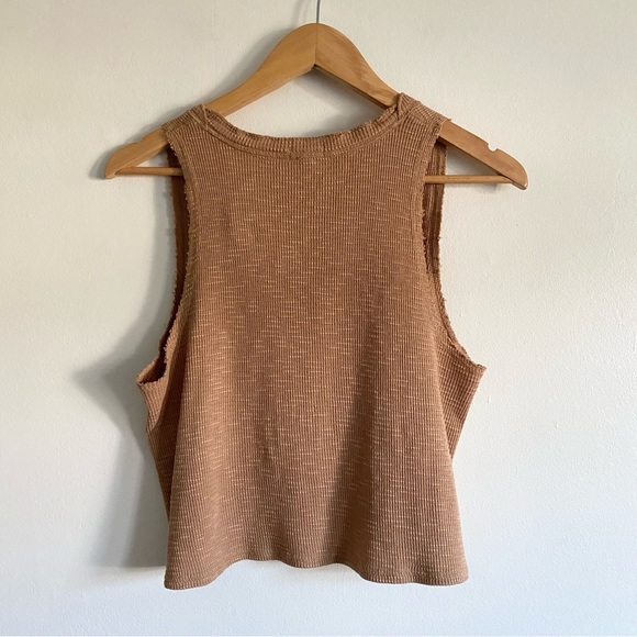 Aerie Button Down Texture Crop Tank Top in Tan - Picture 6 of 8